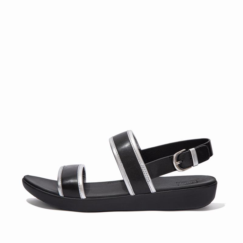 FitFlop Barra Leder Schwarz - FitFlop Backstrap Sandalen Damen Sale [ASTH-17560]